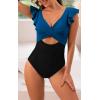 imageB2prity Womens One Piece Swimsuit Ruffle Cutout Bathing Suits Slimming Tummy Control V Neck Wrap SwimwearBlue Color Block 1