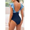 imageB2prity Womens One Piece Swimsuit Ruffle Cutout Bathing Suits Slimming Tummy Control V Neck Wrap SwimwearBlue Color Block 3