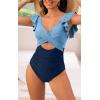 imageB2prity Womens One Piece Swimsuit Ruffle Cutout Bathing Suits Slimming Tummy Control V Neck Wrap SwimwearBlue Color Block 3