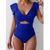 imageB2prity Womens One Piece Swimsuit Ruffle Cutout Bathing Suits Slimming Tummy Control V Neck Wrap SwimwearBlue Ribbed