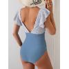 imageB2prity Womens One Piece Swimsuit Ruffle Cutout Bathing Suits Slimming Tummy Control V Neck Wrap SwimwearBlue Stripes