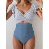 imageB2prity Womens One Piece Swimsuit Ruffle Cutout Bathing Suits Slimming Tummy Control V Neck Wrap SwimwearBlue Stripes
