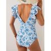 imageB2prity Womens One Piece Swimsuit Ruffle Cutout Bathing Suits Slimming Tummy Control V Neck Wrap SwimwearBlue White Floral