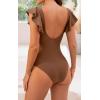 imageB2prity Womens One Piece Swimsuit Ruffle Cutout Bathing Suits Slimming Tummy Control V Neck Wrap SwimwearBrown