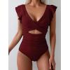 imageB2prity Womens One Piece Swimsuit Ruffle Cutout Bathing Suits Slimming Tummy Control V Neck Wrap SwimwearBurgundy Ribbed