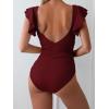 imageB2prity Womens One Piece Swimsuit Ruffle Cutout Bathing Suits Slimming Tummy Control V Neck Wrap SwimwearBurgundy Ribbed