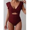 imageB2prity Womens One Piece Swimsuit Ruffle Cutout Bathing Suits Slimming Tummy Control V Neck Wrap SwimwearBurgundy Ribbed