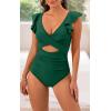 imageB2prity Womens One Piece Swimsuit Ruffle Cutout Bathing Suits Slimming Tummy Control V Neck Wrap SwimwearDark Green