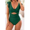 imageB2prity Womens One Piece Swimsuit Ruffle Cutout Bathing Suits Slimming Tummy Control V Neck Wrap SwimwearDark Green