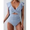 imageB2prity Womens One Piece Swimsuit Ruffle Cutout Bathing Suits Slimming Tummy Control V Neck Wrap SwimwearGray Blue Ribbed