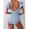 imageB2prity Womens One Piece Swimsuit Ruffle Cutout Bathing Suits Slimming Tummy Control V Neck Wrap SwimwearGray Blue Ribbed