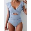 imageB2prity Womens One Piece Swimsuit Ruffle Cutout Bathing Suits Slimming Tummy Control V Neck Wrap SwimwearGray Blue Ribbed