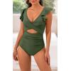 imageB2prity Womens One Piece Swimsuit Ruffle Cutout Bathing Suits Slimming Tummy Control V Neck Wrap SwimwearGreen