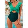 imageB2prity Womens One Piece Swimsuit Ruffle Cutout Bathing Suits Slimming Tummy Control V Neck Wrap SwimwearGreen Color Block 2