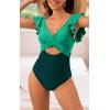 imageB2prity Womens One Piece Swimsuit Ruffle Cutout Bathing Suits Slimming Tummy Control V Neck Wrap SwimwearGreen Color Block 2