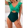 imageB2prity Womens One Piece Swimsuit Ruffle Cutout Bathing Suits Slimming Tummy Control V Neck Wrap SwimwearGreen Color Block 2