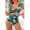 imageB2prity Womens One Piece Swimsuit Ruffle Cutout Bathing Suits Slimming Tummy Control V Neck Wrap SwimwearGreen Print