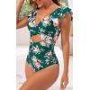 imageB2prity Womens One Piece Swimsuit Ruffle Cutout Bathing Suits Slimming Tummy Control V Neck Wrap SwimwearGreen Print