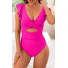 imageB2prity Womens One Piece Swimsuit Ruffle Cutout Bathing Suits Slimming Tummy Control V Neck Wrap SwimwearHot Pink