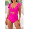 imageB2prity Womens One Piece Swimsuit Ruffle Cutout Bathing Suits Slimming Tummy Control V Neck Wrap SwimwearHot Pink