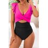 imageB2prity Womens One Piece Swimsuit Ruffle Cutout Bathing Suits Slimming Tummy Control V Neck Wrap SwimwearHot Pink Black