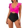 imageB2prity Womens One Piece Swimsuit Ruffle Cutout Bathing Suits Slimming Tummy Control V Neck Wrap SwimwearHot Pink Black