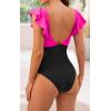 imageB2prity Womens One Piece Swimsuit Ruffle Cutout Bathing Suits Slimming Tummy Control V Neck Wrap SwimwearHot Pink Black