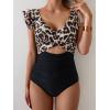 imageB2prity Womens One Piece Swimsuit Ruffle Cutout Bathing Suits Slimming Tummy Control V Neck Wrap SwimwearLeopard Black