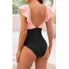 imageB2prity Womens One Piece Swimsuit Ruffle Cutout Bathing Suits Slimming Tummy Control V Neck Wrap SwimwearLight Pink Black