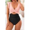 imageB2prity Womens One Piece Swimsuit Ruffle Cutout Bathing Suits Slimming Tummy Control V Neck Wrap SwimwearLight Pink Black