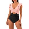 imageB2prity Womens One Piece Swimsuit Ruffle Cutout Bathing Suits Slimming Tummy Control V Neck Wrap SwimwearLight Pink Black
