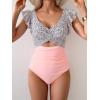 imageB2prity Womens One Piece Swimsuit Ruffle Cutout Bathing Suits Slimming Tummy Control V Neck Wrap SwimwearLight Pink Print