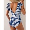 imageB2prity Womens One Piece Swimsuit Ruffle Cutout Bathing Suits Slimming Tummy Control V Neck Wrap SwimwearNavy Blue Leaf