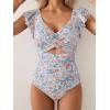 imageB2prity Womens One Piece Swimsuit Ruffle Cutout Bathing Suits Slimming Tummy Control V Neck Wrap SwimwearOrange Floral