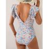 imageB2prity Womens One Piece Swimsuit Ruffle Cutout Bathing Suits Slimming Tummy Control V Neck Wrap SwimwearOrange Floral