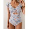 imageB2prity Womens One Piece Swimsuit Ruffle Cutout Bathing Suits Slimming Tummy Control V Neck Wrap SwimwearOrange Floral