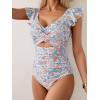imageB2prity Womens One Piece Swimsuit Ruffle Cutout Bathing Suits Slimming Tummy Control V Neck Wrap SwimwearOrange Floral