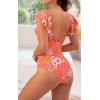 imageB2prity Womens One Piece Swimsuit Ruffle Cutout Bathing Suits Slimming Tummy Control V Neck Wrap SwimwearOrange Print