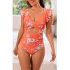 imageB2prity Womens One Piece Swimsuit Ruffle Cutout Bathing Suits Slimming Tummy Control V Neck Wrap SwimwearOrange Print