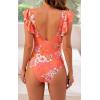 imageB2prity Womens One Piece Swimsuit Ruffle Cutout Bathing Suits Slimming Tummy Control V Neck Wrap SwimwearOrange Print