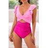 imageB2prity Womens One Piece Swimsuit Ruffle Cutout Bathing Suits Slimming Tummy Control V Neck Wrap SwimwearPink Color Block