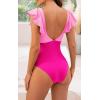 imageB2prity Womens One Piece Swimsuit Ruffle Cutout Bathing Suits Slimming Tummy Control V Neck Wrap SwimwearPink Color Block