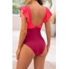imageB2prity Womens One Piece Swimsuit Ruffle Cutout Bathing Suits Slimming Tummy Control V Neck Wrap SwimwearRose Red Color Block