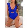 imageB2prity Womens One Piece Swimsuit Ruffle Cutout Bathing Suits Slimming Tummy Control V Neck Wrap SwimwearRoyal Blue
