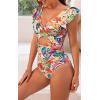 imageB2prity Womens One Piece Swimsuit Ruffle Cutout Bathing Suits Slimming Tummy Control V Neck Wrap SwimwearWhite Print