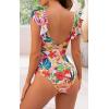 imageB2prity Womens One Piece Swimsuit Ruffle Cutout Bathing Suits Slimming Tummy Control V Neck Wrap SwimwearWhite Print