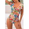 imageB2prity Womens One Piece Swimsuit Ruffle Cutout Bathing Suits Slimming Tummy Control V Neck Wrap SwimwearWhite Print