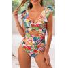 imageB2prity Womens One Piece Swimsuit Ruffle Cutout Bathing Suits Slimming Tummy Control V Neck Wrap SwimwearWhite Print