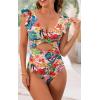 imageB2prity Womens One Piece Swimsuit Ruffle Cutout Bathing Suits Slimming Tummy Control V Neck Wrap SwimwearWhite Print