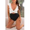 imageB2prity Womens One Piece Swimsuit Ruffle Cutout Bathing Suits Slimming Tummy Control V Neck Wrap SwimwearWhite black